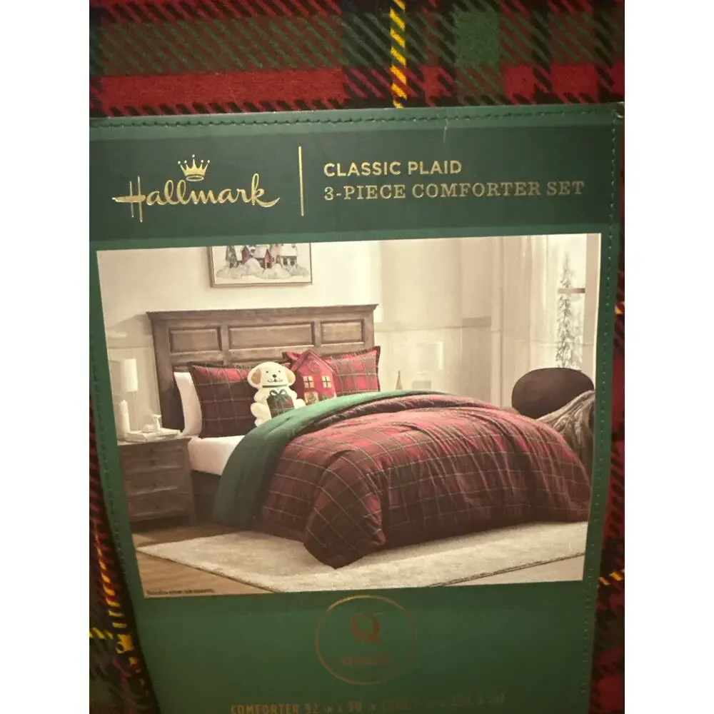 NEW Hallmark Classic Plaid QUEEN Flannel 3-piece Comforter Set Christmas